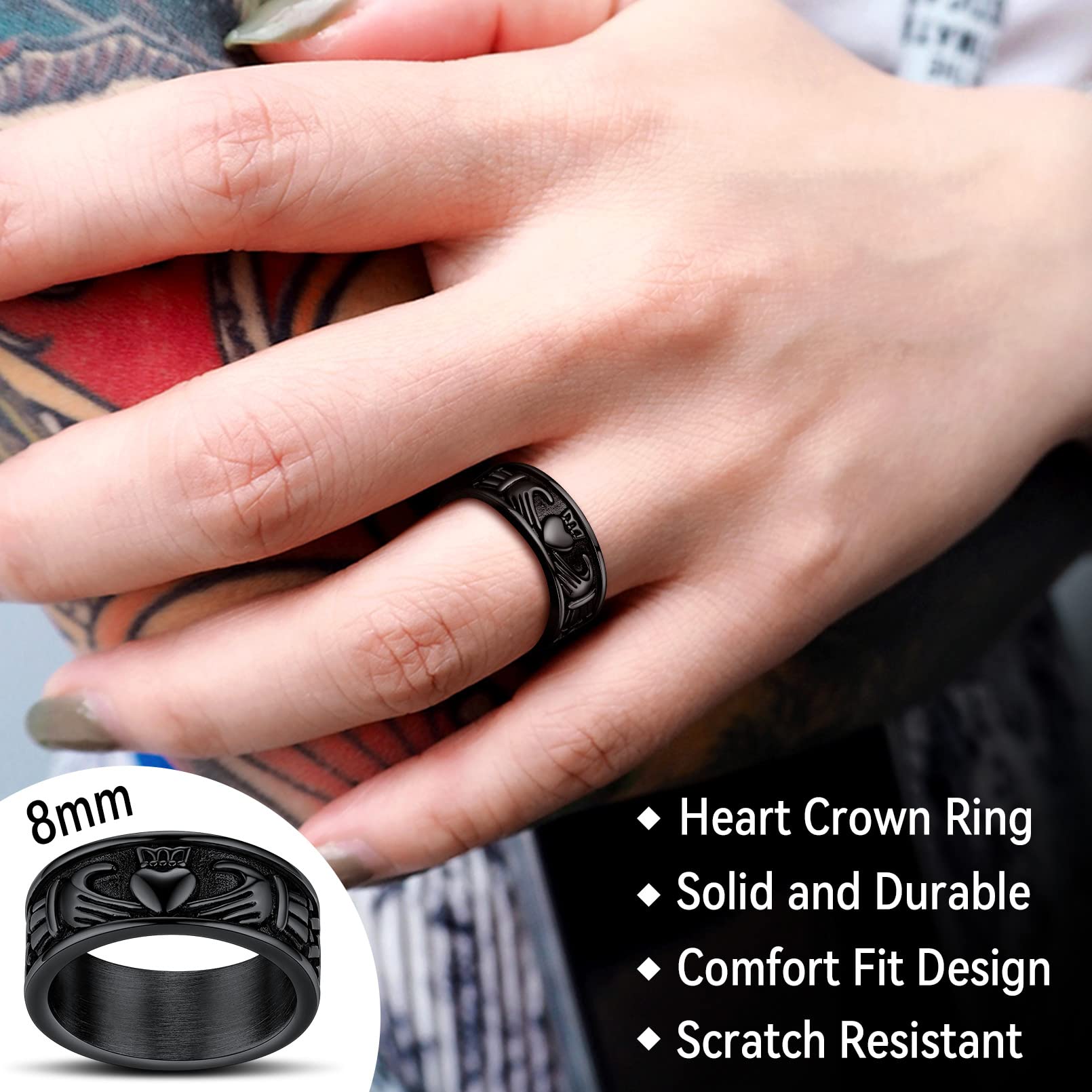 Black Stainless Steel Rings Masculine Wedding Eternity Band Engagement Promise Finger Charming Female Celtic Knot Design