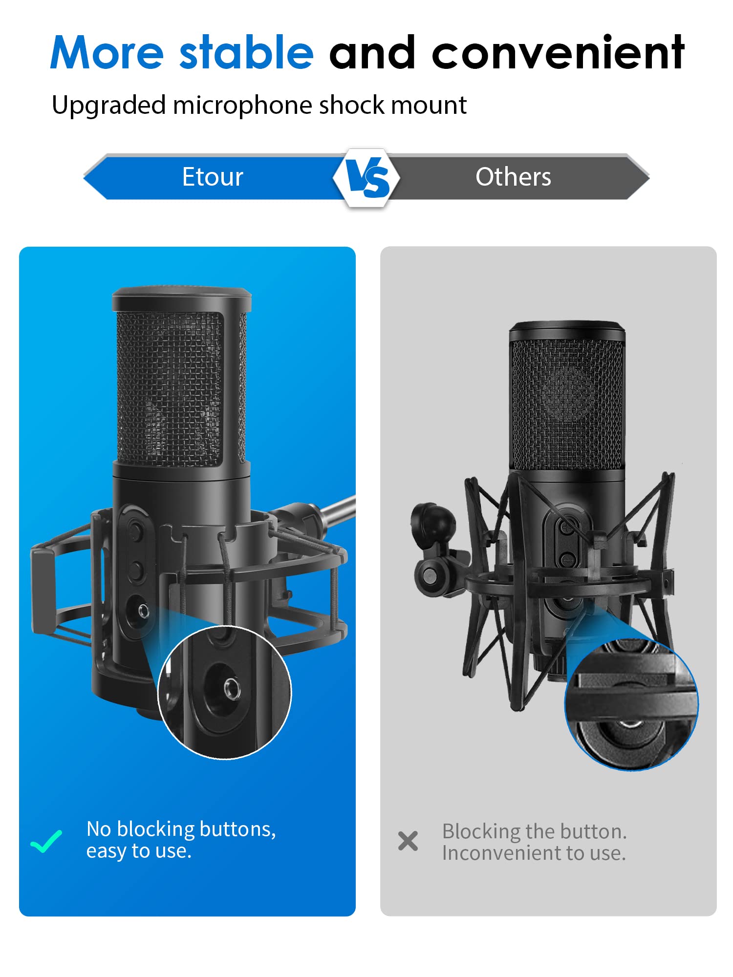 Etour [Newest &Ultra-Durable] atr2500x Microphone Shock Mount with Pop Filter [Custom Built for atr2500x] Anti-Vibration Suspension Shock Mount Holder Clip for Audio Technica atr2500x Mic