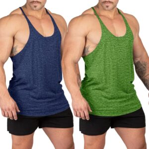 Aitrepeo Stringer Bodybuilding Tank Tops Low Cut Off Gym Workout Training Stretch Polyester Quick Dry T Shirts/Green/Blue/S