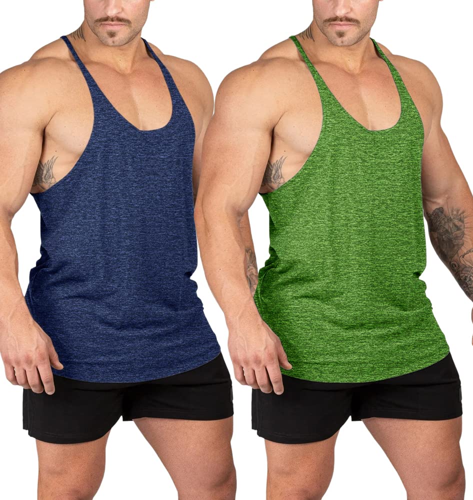 Aitrepeo Stringer Bodybuilding Tank Tops Low Cut Off Gym Workout Training Stretch Polyester Quick Dry T Shirts/Green/Blue/S