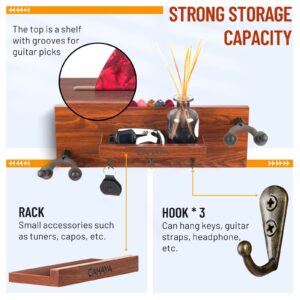 CAHAYA Guitar Wall Mount Hanger with Shelf and Pick Holder Rotatable Rubber Hooks Take 2 Guitars for Acoustic Electric Bass Violin Banjo Mandolin Ukulele CY0298