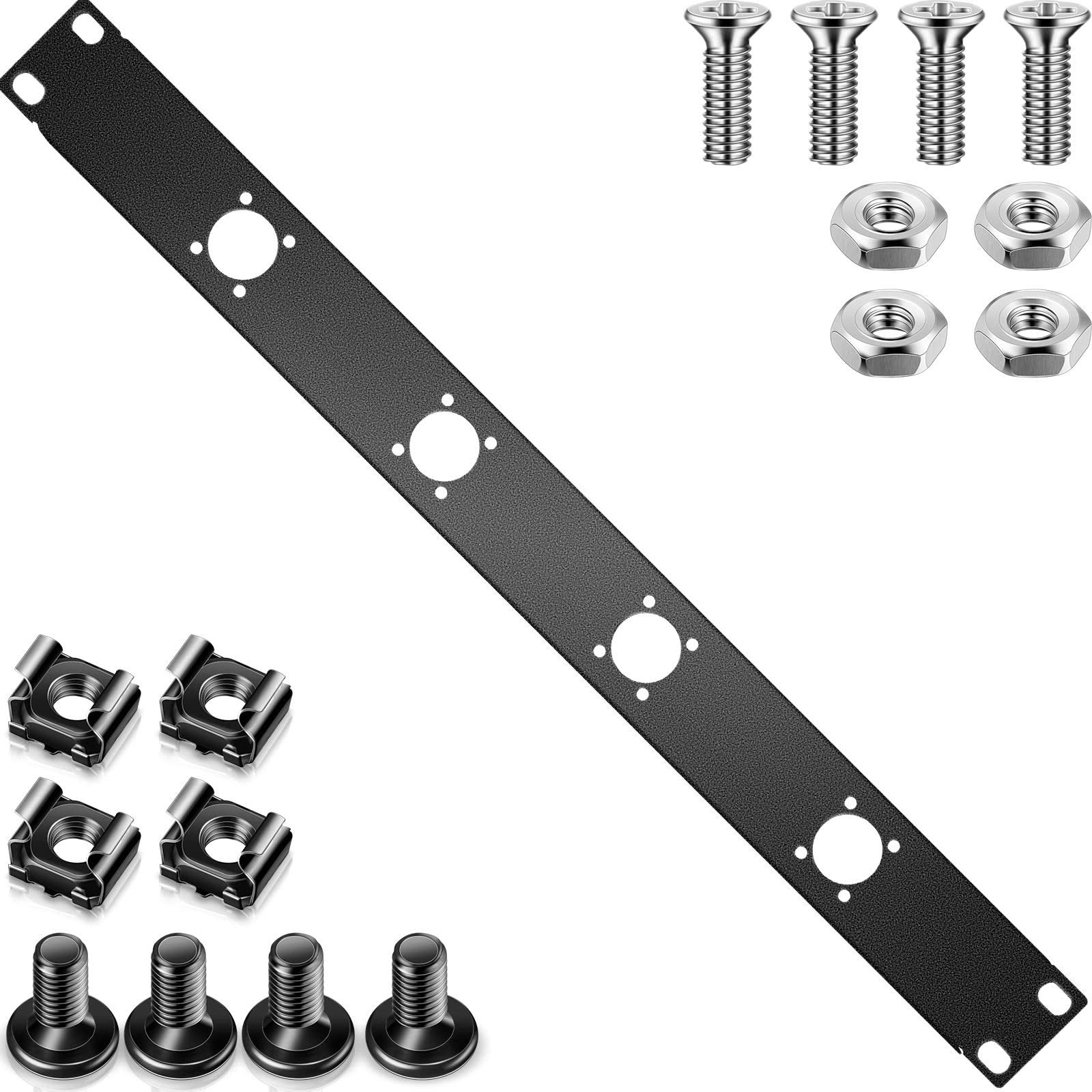 4-hole 1U Audio Rack Panel 4D Series Audio Rack XLR Patch Panel Punched Metal HDMI Rack Mount Panel Connectors Recording Studio Rack Accessories for 19 Inch Enclosure Server Computer Equipment Studio