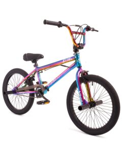 hyper bmx bike 20 inch, single speed, front and rear sprockets, steel bmx frame. 360 handlebar rotation. park ready bicycle for kids. jet fuel finish