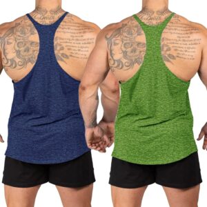 Aitrepeo Stringer Bodybuilding Tank Tops Low Cut Off Gym Workout Training Stretch Polyester Quick Dry T Shirts/Green/Blue/S