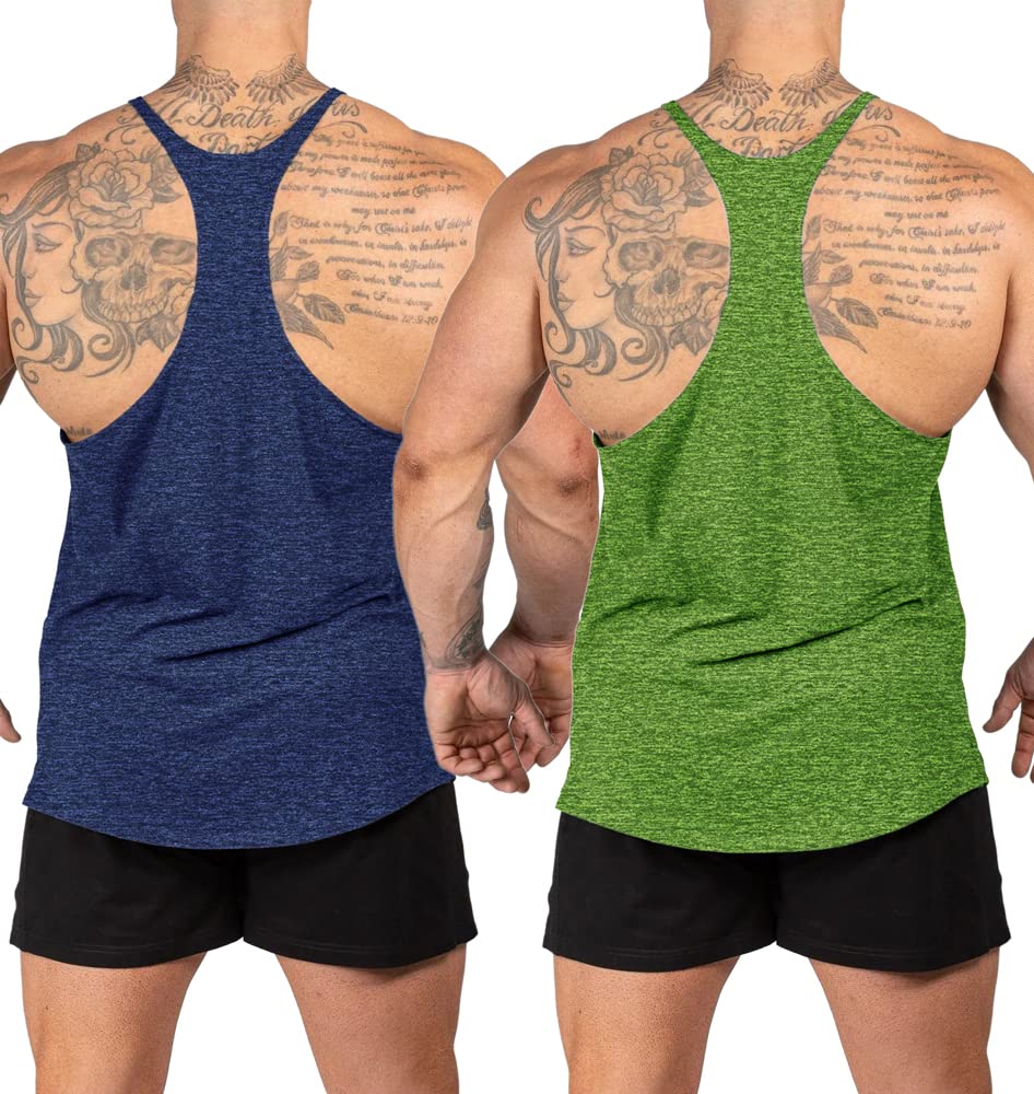 Aitrepeo Stringer Bodybuilding Tank Tops Low Cut Off Gym Workout Training Stretch Polyester Quick Dry T Shirts/Green/Blue/S