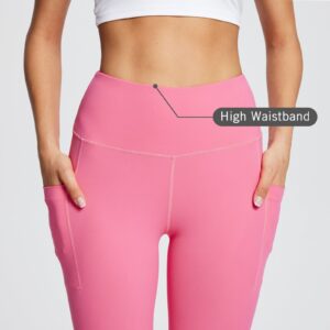 BALEAF Leggings for Women Tummy Control with Pockets Deep Workout High Waisted Athletic 7/8 Gym Ultra Soft Petite Yoga Ankle Pants Hot Pink XL