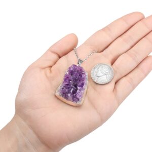 MANIFO Amethyst Raw Crystals Stone Necklace Healing Crystal Cluster Druzy Gemstone Pendant Necklaces for Women Silver