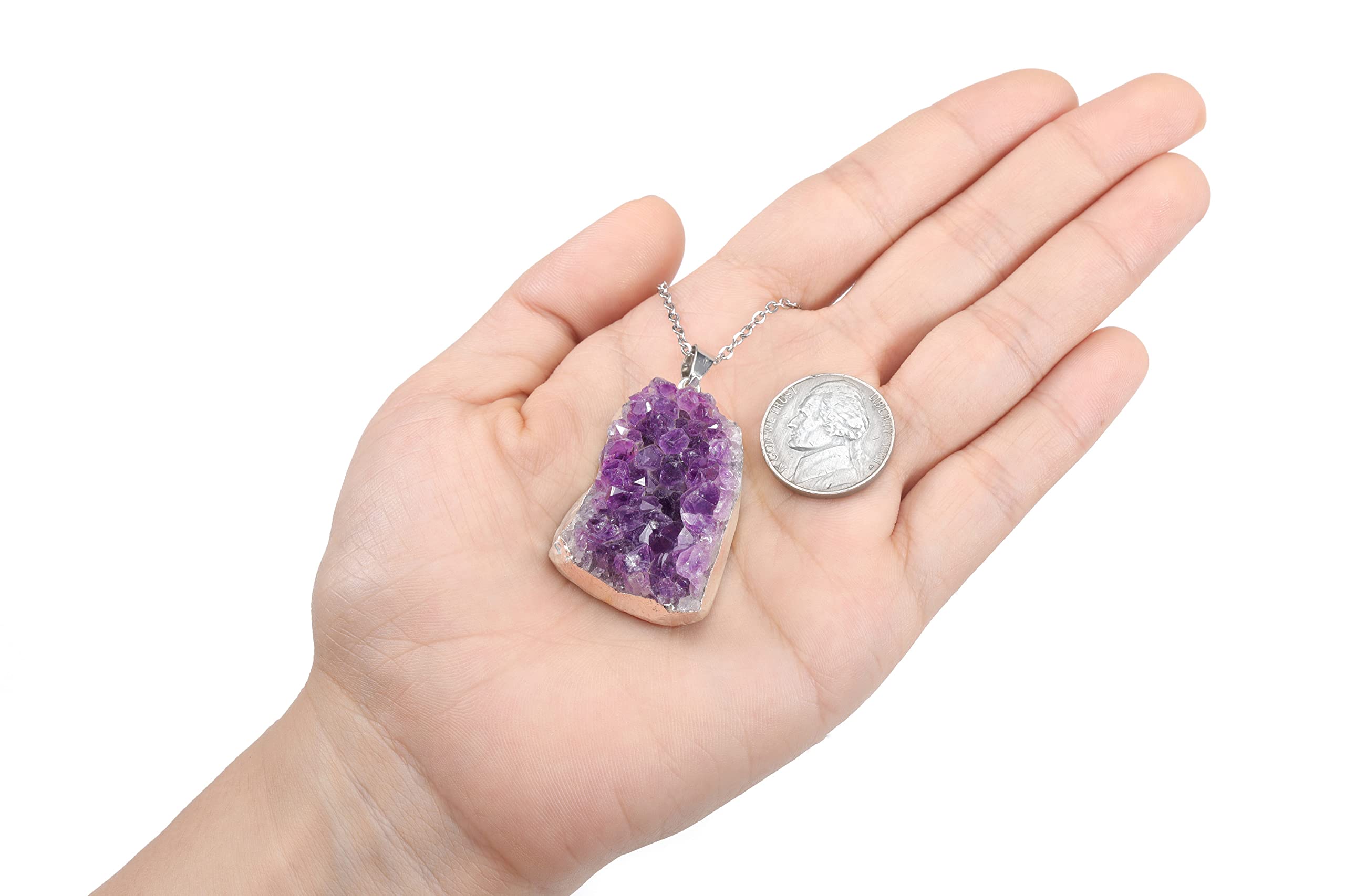 MANIFO Amethyst Raw Crystals Stone Necklace Healing Crystal Cluster Druzy Gemstone Pendant Necklaces for Women Silver