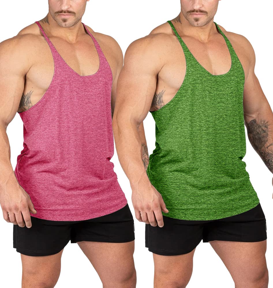 Aitrepeo Stringer Bodybuilding Tank Tops Low Cut Off Gym Workout Training Stretch Polyester Quick Dry T Shirts/Green/Pink/M