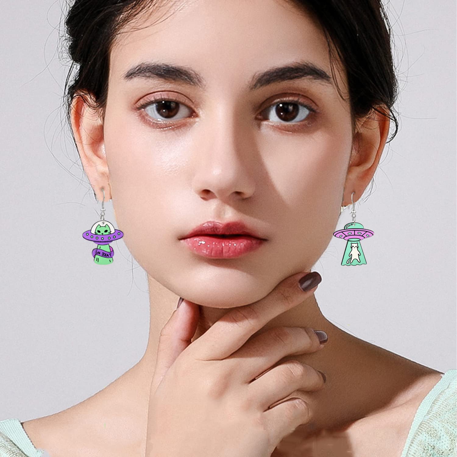 QUPENGXU Novelty Aliens Acrylic Drop Dangle Earrings Cartoon Cosmos Weird Earrings For Women (style-2)