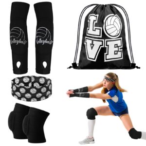 yinder 4 pcs volleyball accessories include volleyball knee pads volleyball arm sleeves volleyball drawstring bag volleyball softball headbands for women volleyball training dance(small,black)