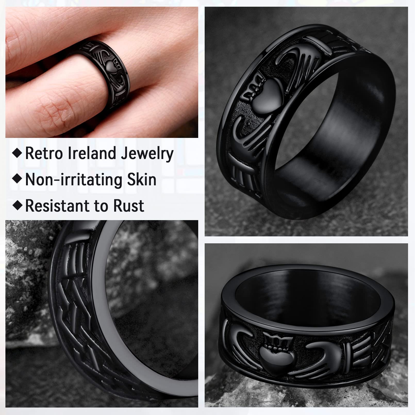 Black Stainless Steel Rings Masculine Wedding Eternity Band Engagement Promise Finger Charming Female Celtic Knot Design