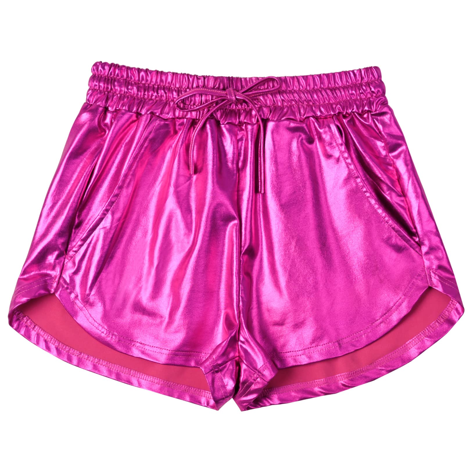 Women's Metallic Shorts Rose Pink Yoga Shiny Sparkly Hot Drawstring Outfit Small