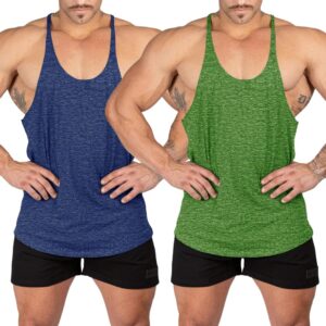 Aitrepeo Stringer Bodybuilding Tank Tops Low Cut Off Gym Workout Training Stretch Polyester Quick Dry T Shirts/Green/Blue/S