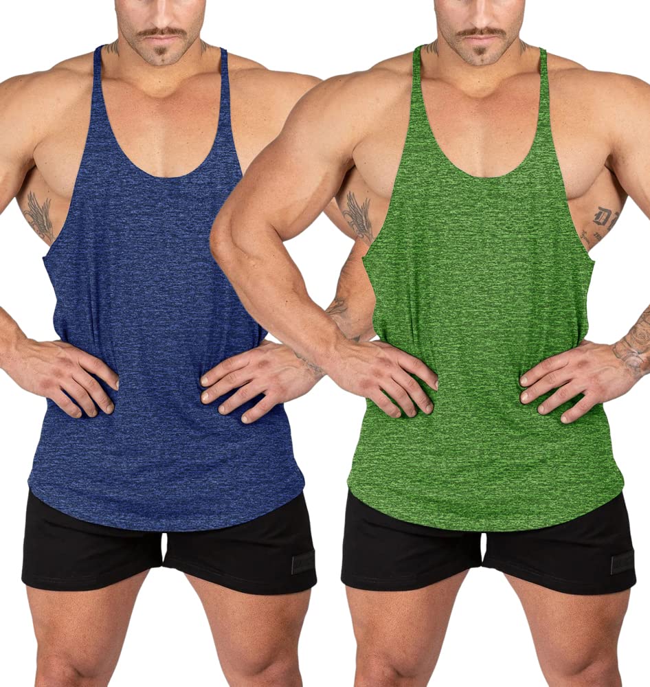 Aitrepeo Stringer Bodybuilding Tank Tops Low Cut Off Gym Workout Training Stretch Polyester Quick Dry T Shirts/Green/Blue/S