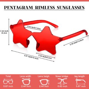 Cindeer 12 Pair Star Shape Glasses Bulk Rimless Sunglasses for Women Halloween Xmas Party Pentagram Star Accessories(Red)