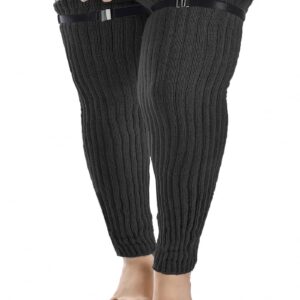 Plus Size Thigh High Leg Warmers for Thick Thighs Knitted Striped Extra Long Over Knee Footless Socks with Garter Belt