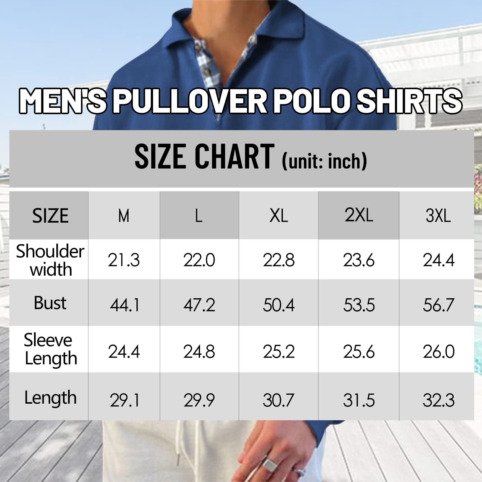 Men's Long Sleeve Pullover Polo Shirts-Casual Loose Fit V Neck Sweatshirts Plaid Tops Blue XL