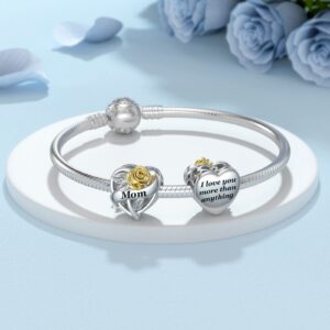 DALARAN Mother Charms Fit Pandora Charm Bracelet 925 Sterling Silver Mom Rose Love Heart Charm