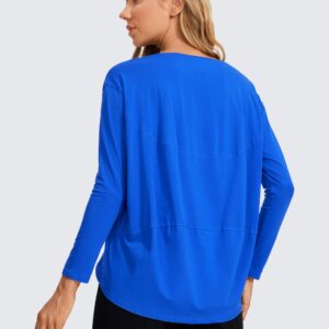 CRZ YOGA Pima Cotton Long Sleeve Workout Shirts for Women Loose Fit Athletic Yoga Shirt Casual Boat Neck Fall Tops Strong Blue Medium