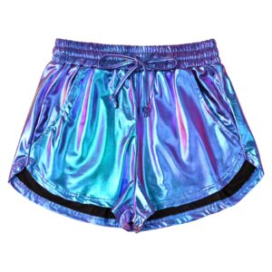 Women's Metallic Shorts Purple Mermaid Yoga Shiny Sparkly X Large Outfit Short Pants