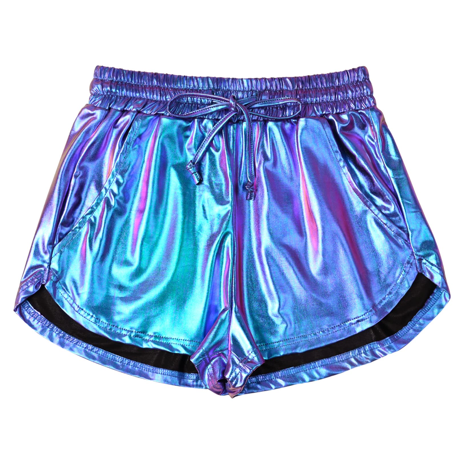 Women's Metallic Shorts Purple Mermaid Yoga Shiny Sparkly X Large Outfit Short Pants