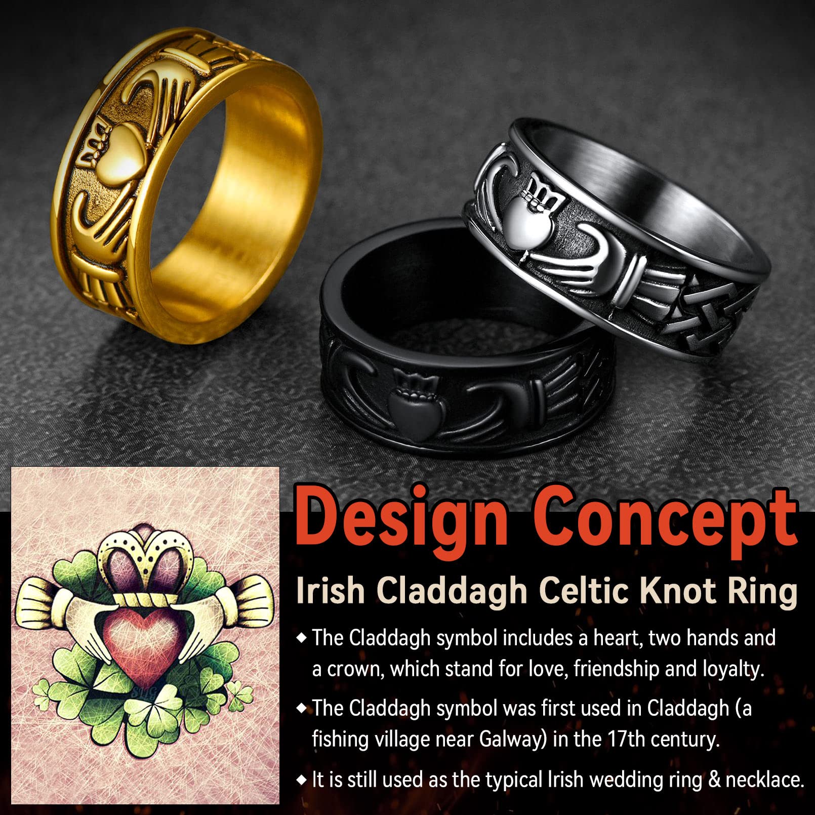 Black Stainless Steel Rings Masculine Wedding Eternity Band Engagement Promise Finger Charming Female Celtic Knot Design