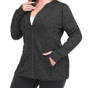 COOTRY Womens Plus Size Workout Jackets Full Zip Up Lightweight Athletic Running Hoodies with Thumb Holes Black 3XL