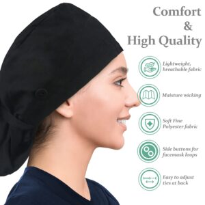 IRIS CRAFT Adjustable Working Cap with Button, Satin-Lined Cotton Working Hat Sweatband, Elastic Bandage Tie Back Hats for Women & Men, One Size, Black with Satin-Lined