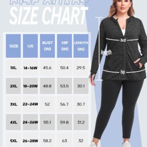 COOTRY Womens Plus Size Workout Jackets Full Zip Up Lightweight Athletic Running Hoodies with Thumb Holes Black 3XL