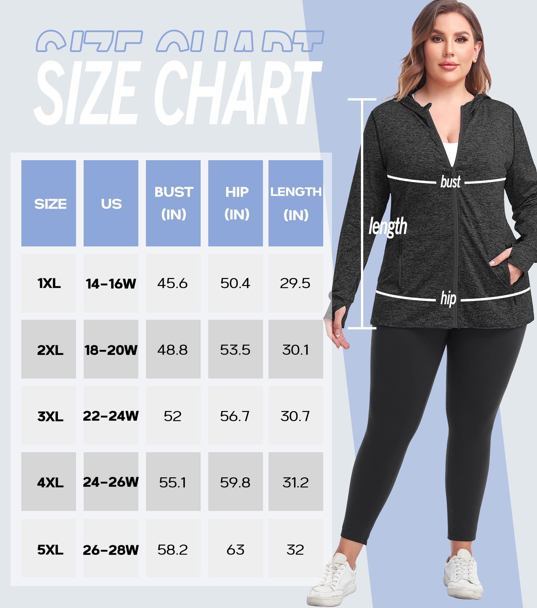 COOTRY Womens Plus Size Workout Jackets Full Zip Up Lightweight Athletic Running Hoodies with Thumb Holes Black 3XL