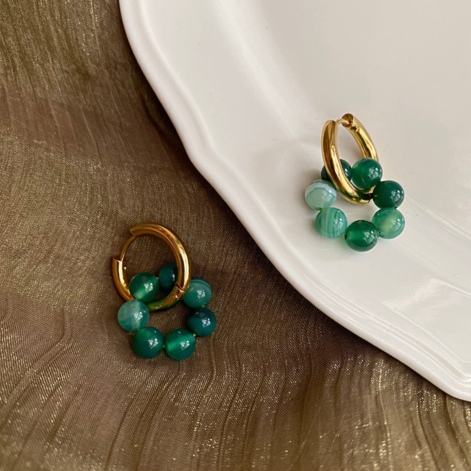 C.Paravano Huggies Earrings for Women | Hoop Earrings for Women | Green Earrings for Women | Statement Earrings Gold | Chunky Gold Hoop Earrings for Women