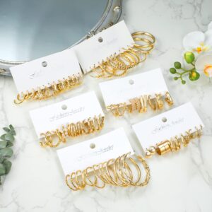 36 Pairs Gold Hoop Earrings Set for Women Multipack, Hypoallergenic Chunky Chain Twisted Hoop Earrings Pack, Fashion Dangle Earrings Jewelry for Gift (A-36Pairs Gold)