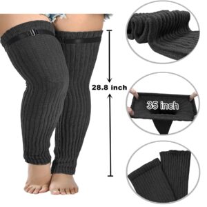 Plus Size Thigh High Leg Warmers for Thick Thighs Knitted Striped Extra Long Over Knee Footless Socks with Garter Belt