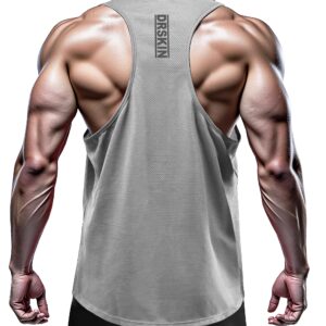 DRSKIN Men's 4 Pack Dry Fit Y-Back Muscle Tank Tops Mesh Sleeveless Gym Bodybuilding Training Athletic Workout Cool Shirts (BTF-ME-TA-(B,W,N,G), L)