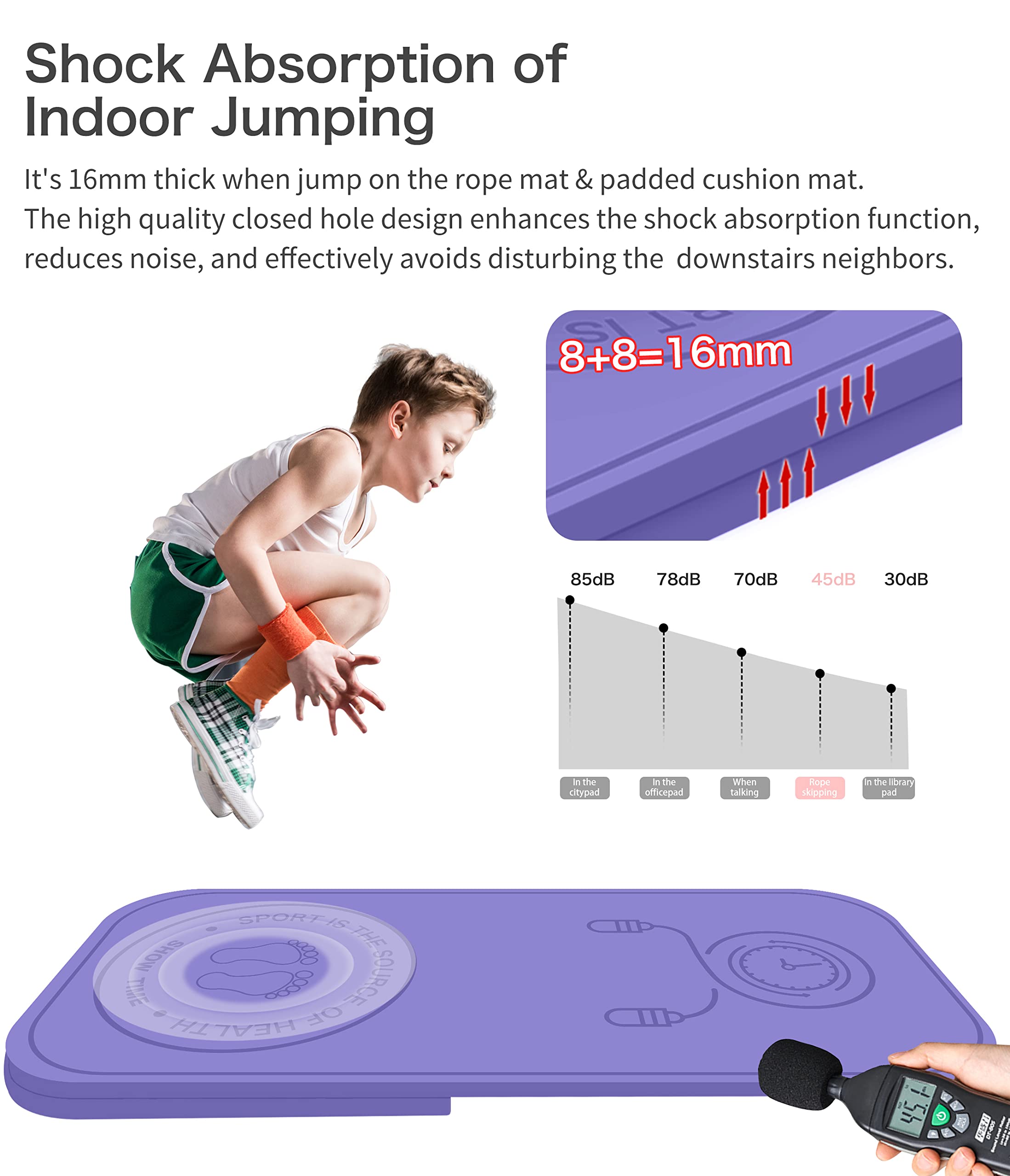 LERYG Jump Rope Mat Shockproof Exercise Skipping Mat All-Purpose Extra Thick High Density Anti-Tear Exercise Yoga Mat, Non Slip Jump Rope Mat for Indoor and Outdoor in Purple