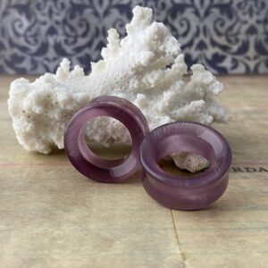 Pair of Concave Purple Cat Eye Stone Double Flare Tunnels (STN-707) (5/8" (16mm))