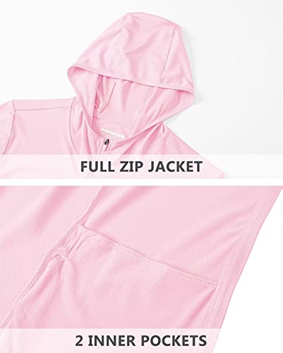 KEFITEVD Womens Sun Shirts Long Sleeve SPF 50+ Sun Protection Jacket UV Protection Hiking Jackets Hooded Long Sleeve Cooling Shirt with Pockets Light Pink