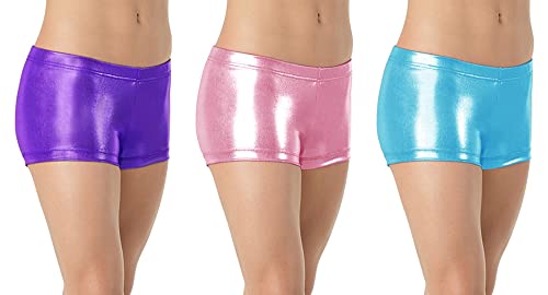 NewL Kids Girl Elastic Waist Shiny Metallic Ballet Dance Shorts Bottoms for Sports Yoga Gymnastic Workout (Rose Red, 5-6 Years)