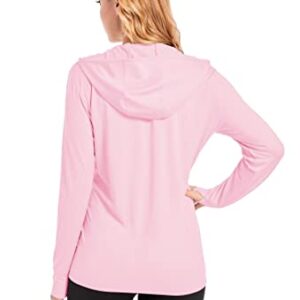 KEFITEVD Womens Sun Shirts Long Sleeve SPF 50+ Sun Protection Jacket UV Protection Hiking Jackets Hooded Long Sleeve Cooling Shirt with Pockets Light Pink