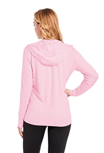 KEFITEVD Womens Sun Shirts Long Sleeve SPF 50+ Sun Protection Jacket UV Protection Hiking Jackets Hooded Long Sleeve Cooling Shirt with Pockets Light Pink