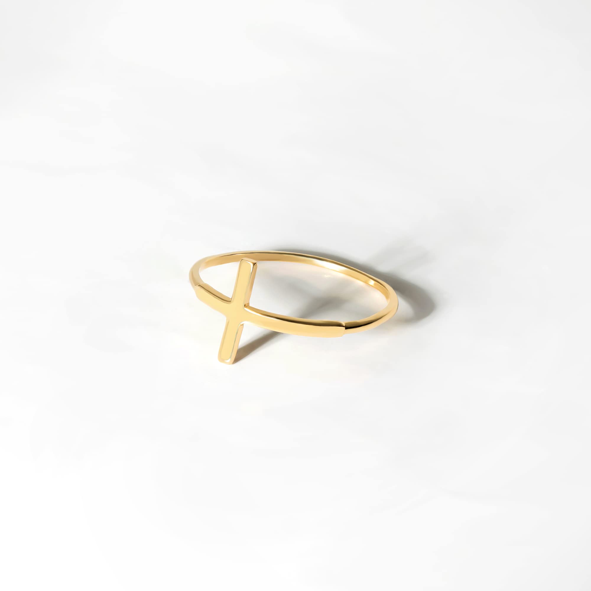 GELIN 14K Solid Gold Cross Ring for Women | 14k Yellow Gold Stacking Rings, Size 5