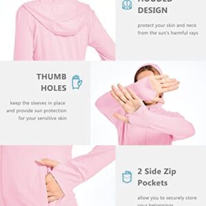 KEFITEVD Womens Sun Shirts Long Sleeve SPF 50+ Sun Protection Jacket UV Protection Hiking Jackets Hooded Long Sleeve Cooling Shirt with Pockets Light Pink