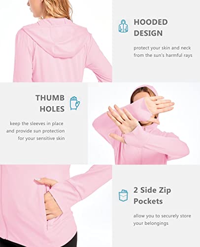 KEFITEVD Womens Sun Shirts Long Sleeve SPF 50+ Sun Protection Jacket UV Protection Hiking Jackets Hooded Long Sleeve Cooling Shirt with Pockets Light Pink