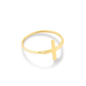 GELIN 14K Solid Gold Cross Ring for Women | 14k Yellow Gold Stacking Rings, Size 5