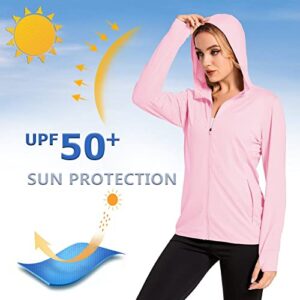 KEFITEVD Womens Sun Shirts Long Sleeve SPF 50+ Sun Protection Jacket UV Protection Hiking Jackets Hooded Long Sleeve Cooling Shirt with Pockets Light Pink