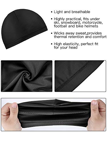 Boao 6 Pieces Skull Caps Helmet Liner Sweat Wicking Cap Running Hats Cycling Skull Caps for Men Women (Black, X-Large)