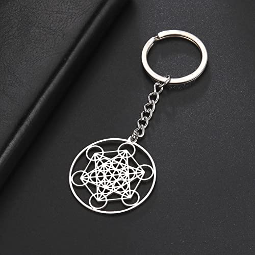 Angel Seal Archangel Metatron Keychain Holder Stainless Steel Geometric Solomon Keyring Amulet Car Key Chains Gift 2022 (Color: Style A)