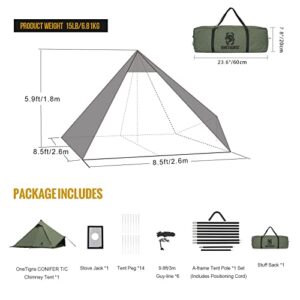 OneTigris Conifer Canvas Tent with Stove Jack, Teepee Hot Tent with Snow Skirt for Tent Stove Winter Camping