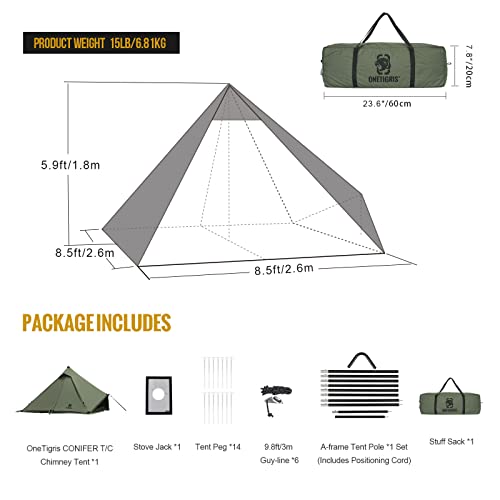 OneTigris Conifer Canvas Tent with Stove Jack, Teepee Hot Tent with Snow Skirt for Tent Stove Winter Camping